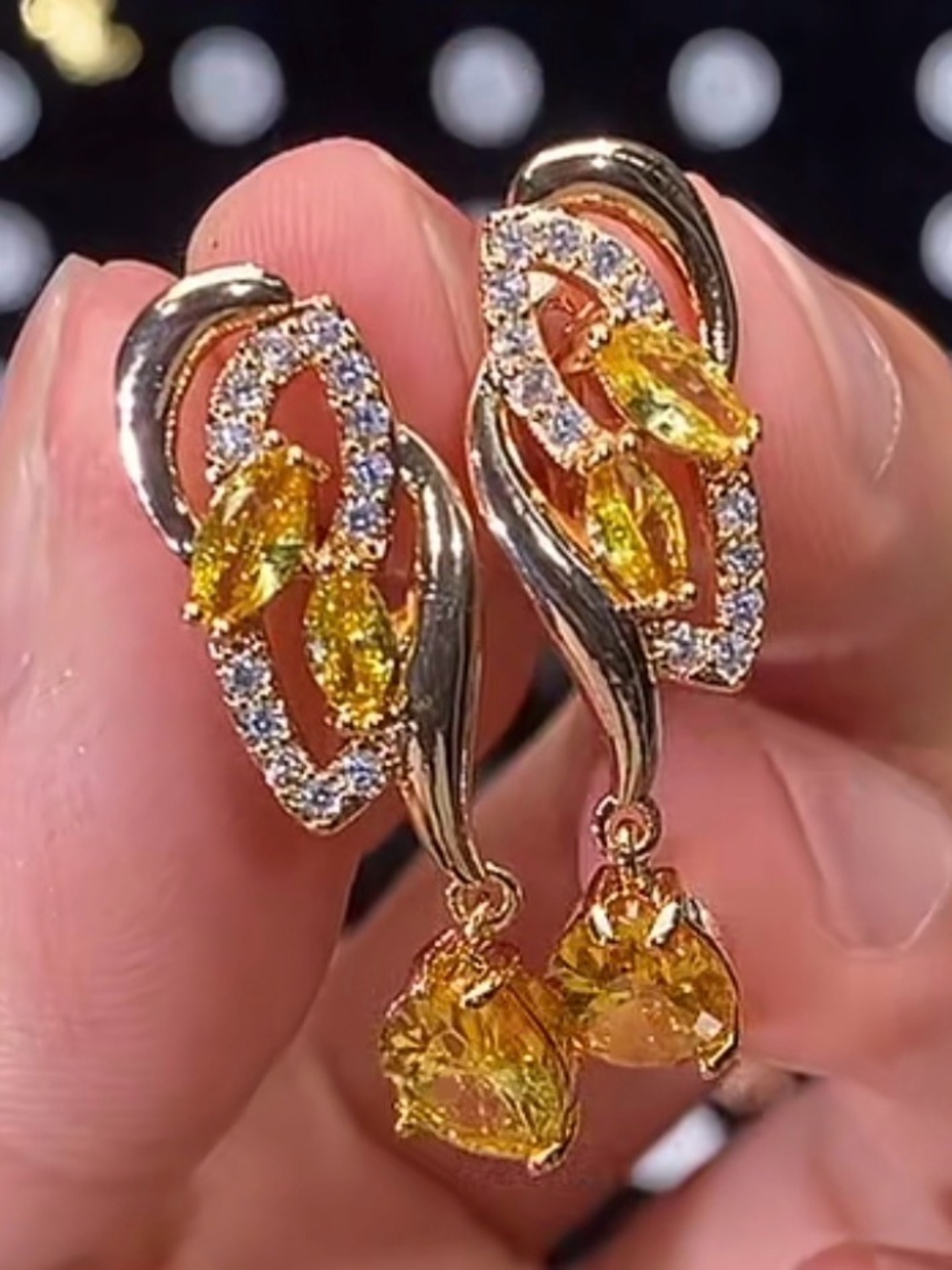 Elegant Yellow Crystal Drop Earrings - Women Jewelry